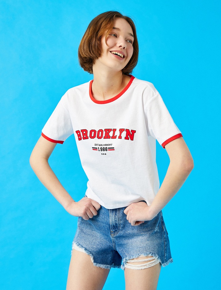  Yazılı Baskılı Tişört Bisiklet Yaka Pamuklu