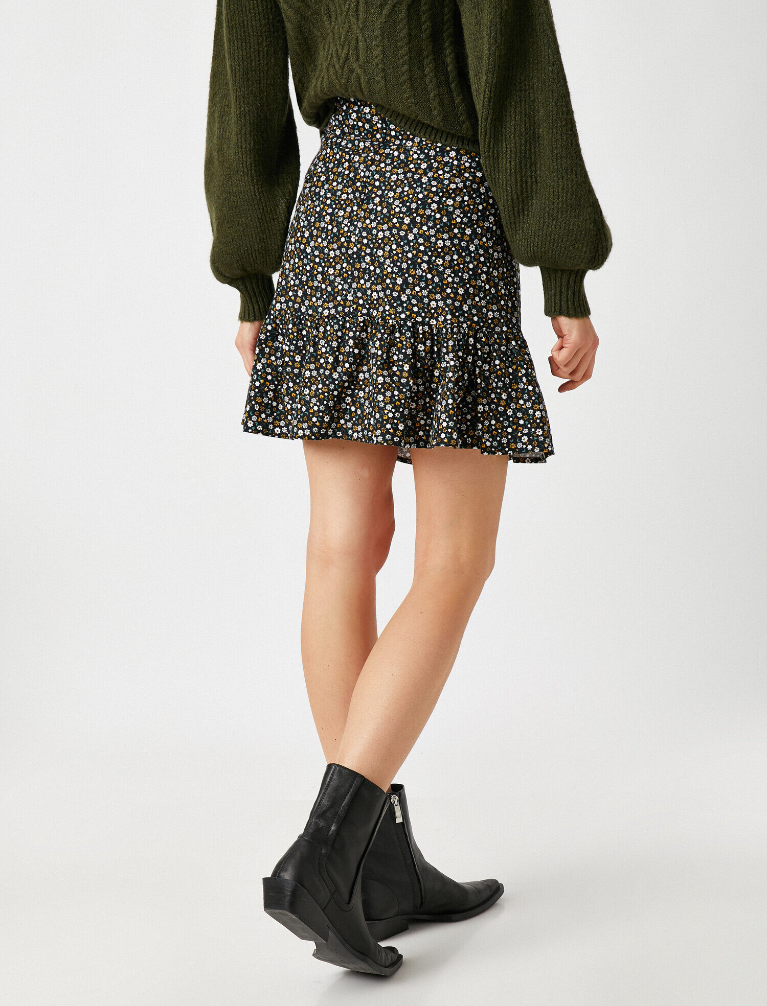   Pamuklu Çiçekli Mini Etek