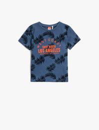 Kısa Kollu Tişört Pamuklu Baskılı Bisiklet Yaka