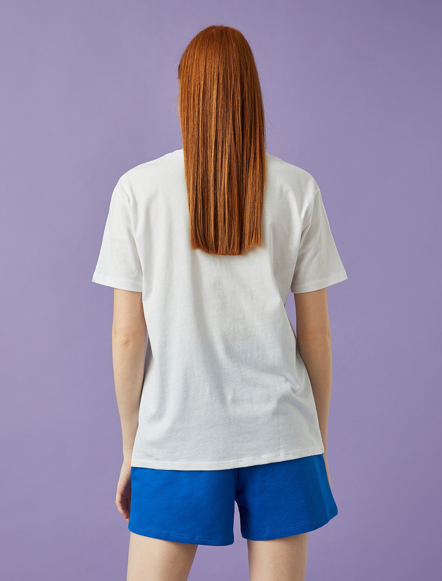   Baskılı Tişört Bisiklet Yaka Kısa Kollu Pamuklu