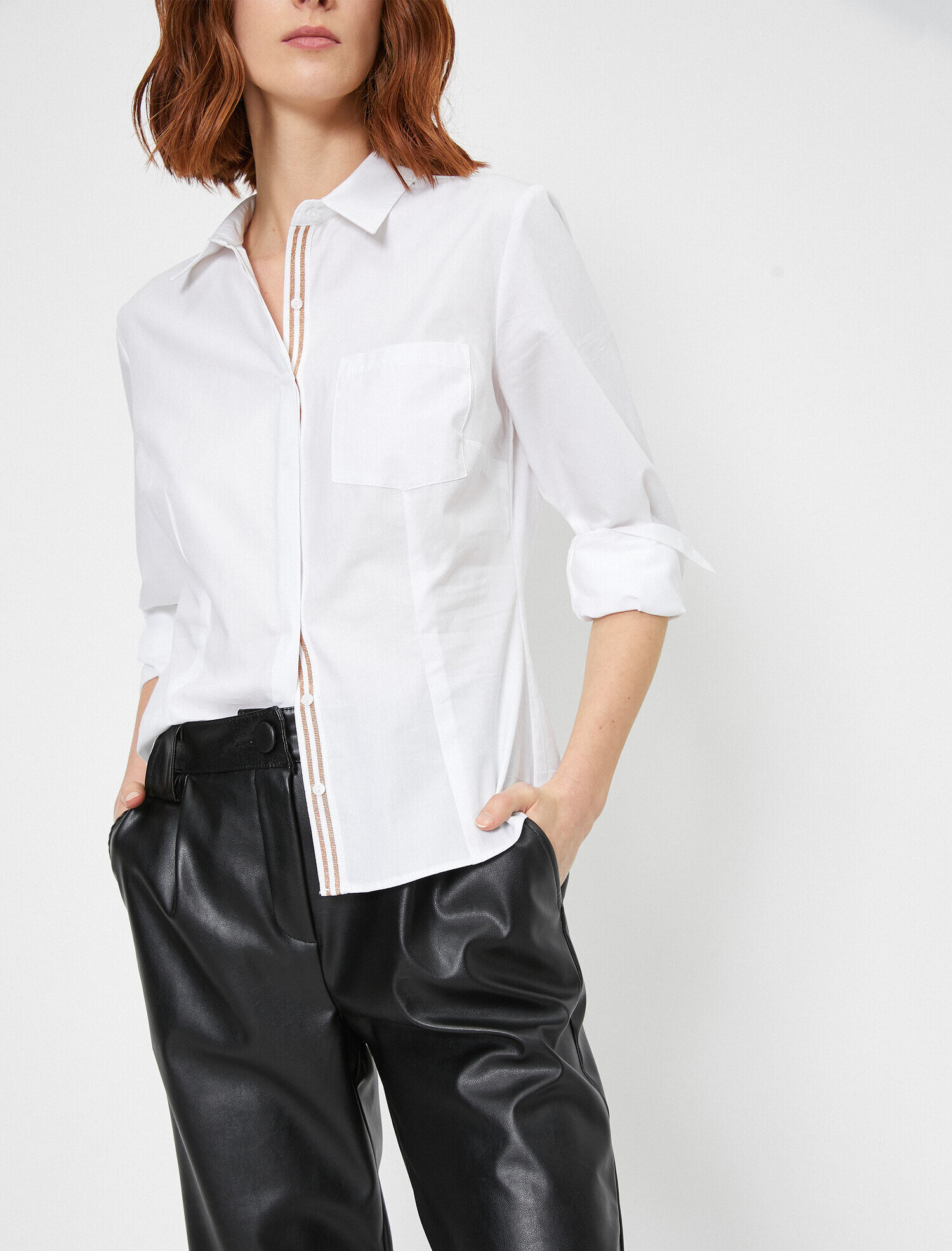   Şerit ve Cep Detaylı Pamuklu Gömlek