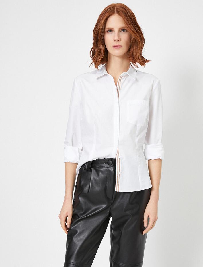  Şerit ve Cep Detaylı Pamuklu Gömlek