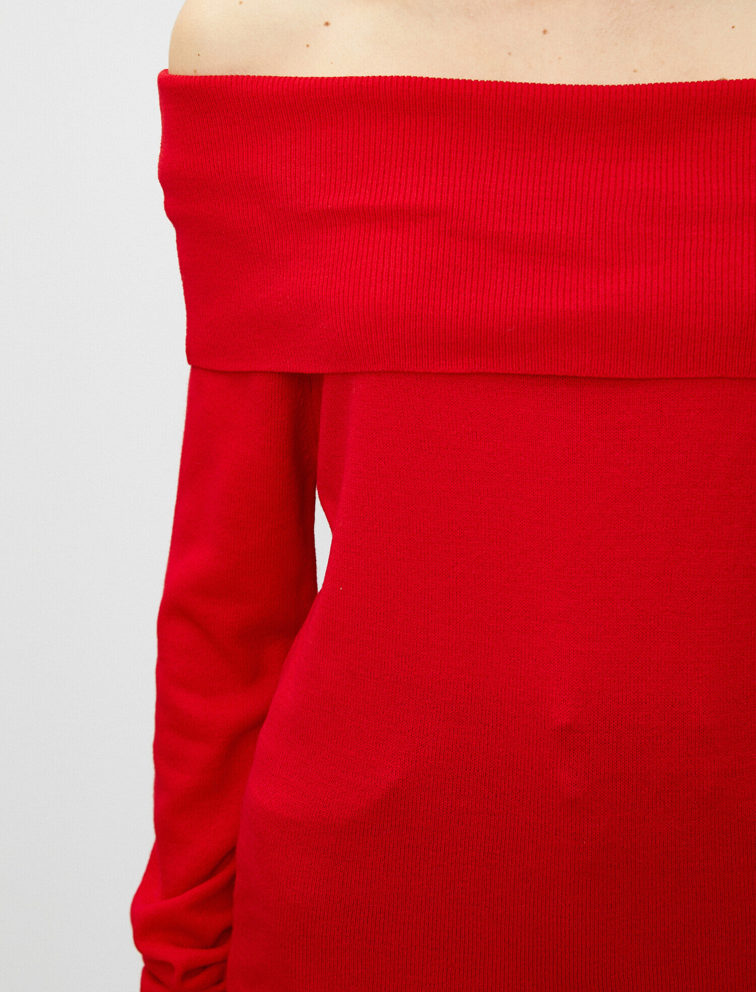   Kayık Yaka Uzun Kollu Omuz Açık Triko Kazak