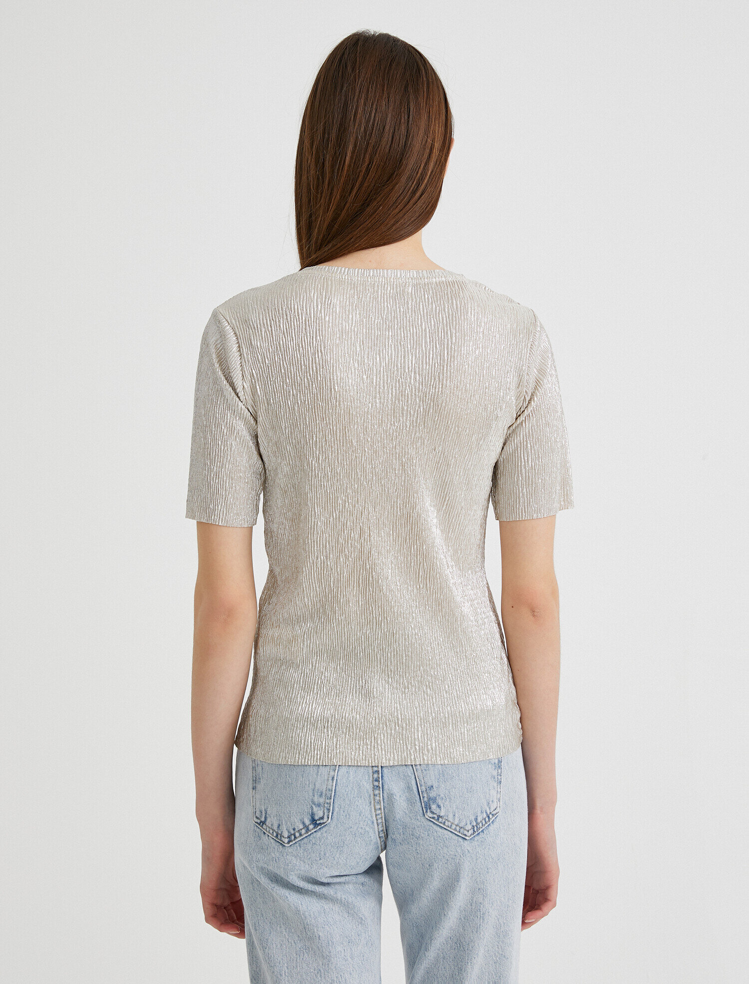   Bisiklet Yaka Tişört Metalik Kısa Kollu