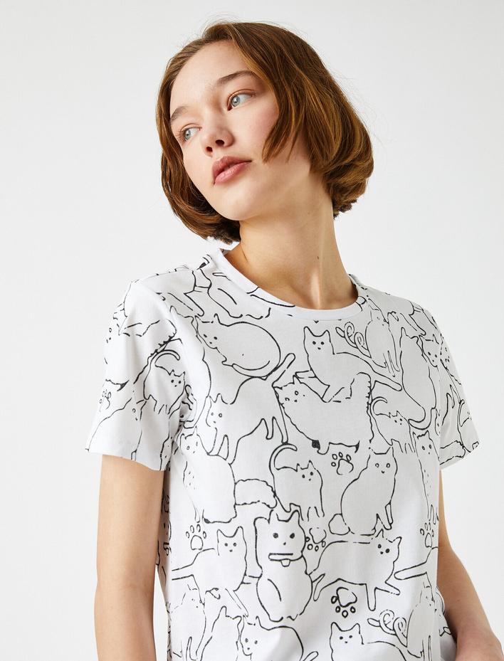  Desenli Tişört Bisiklet Yaka Pamuklu