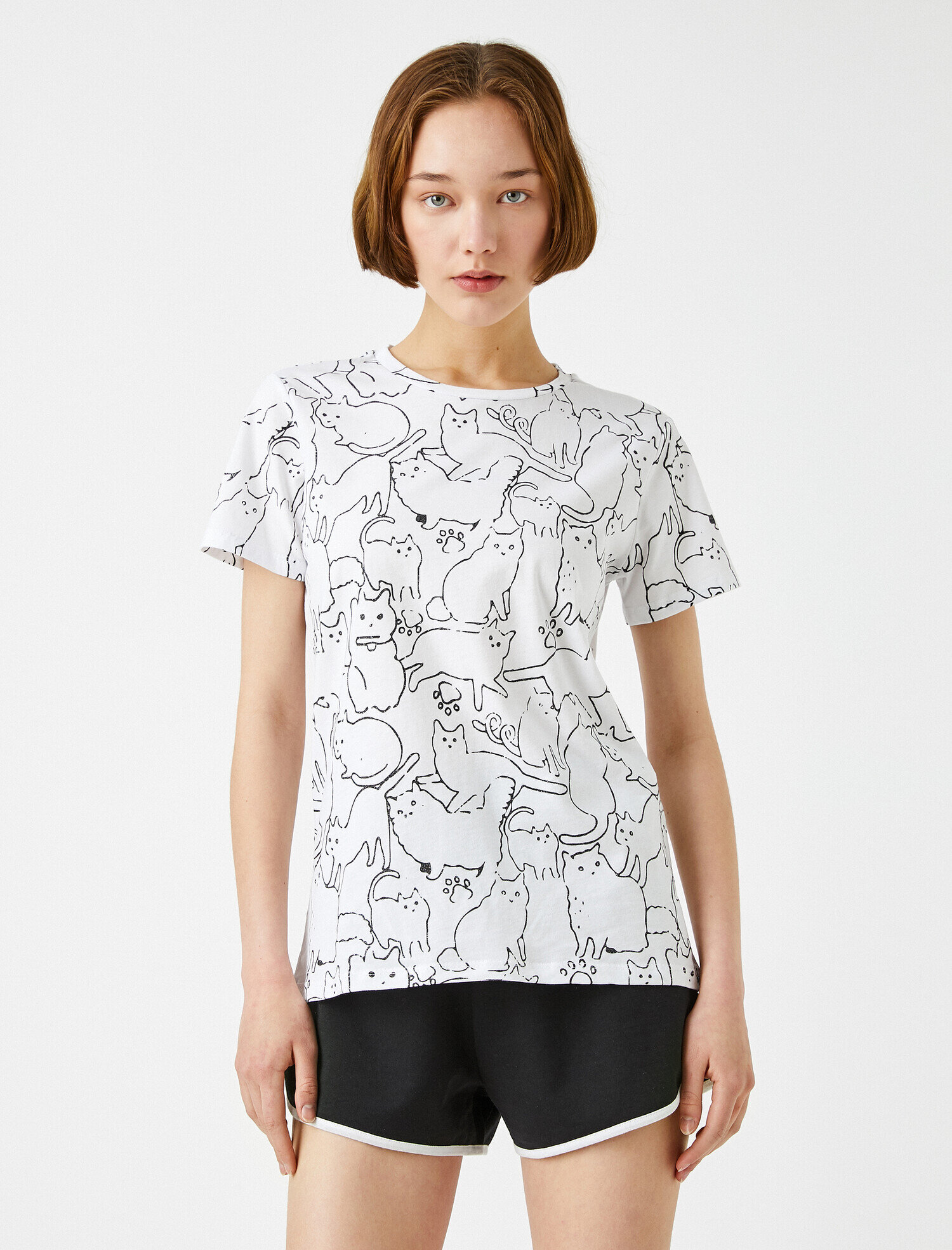   Desenli Tişört Bisiklet Yaka Pamuklu