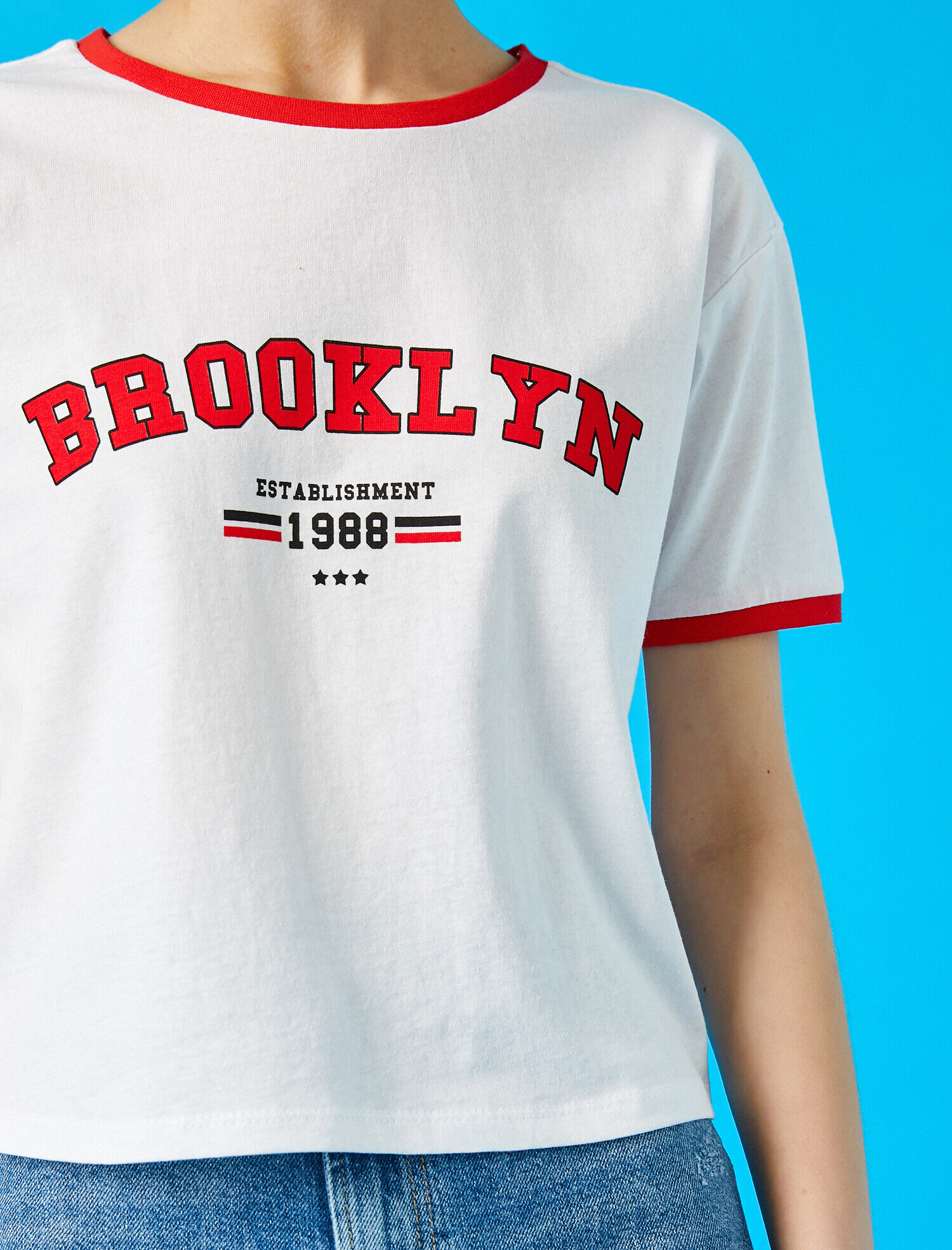   Yazılı Baskılı Tişört Bisiklet Yaka Pamuklu