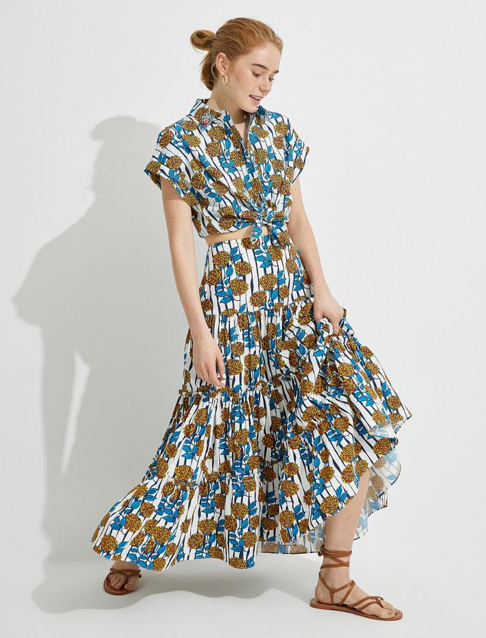  El Emeği Uzun Etek Çiçekli Pamuklu