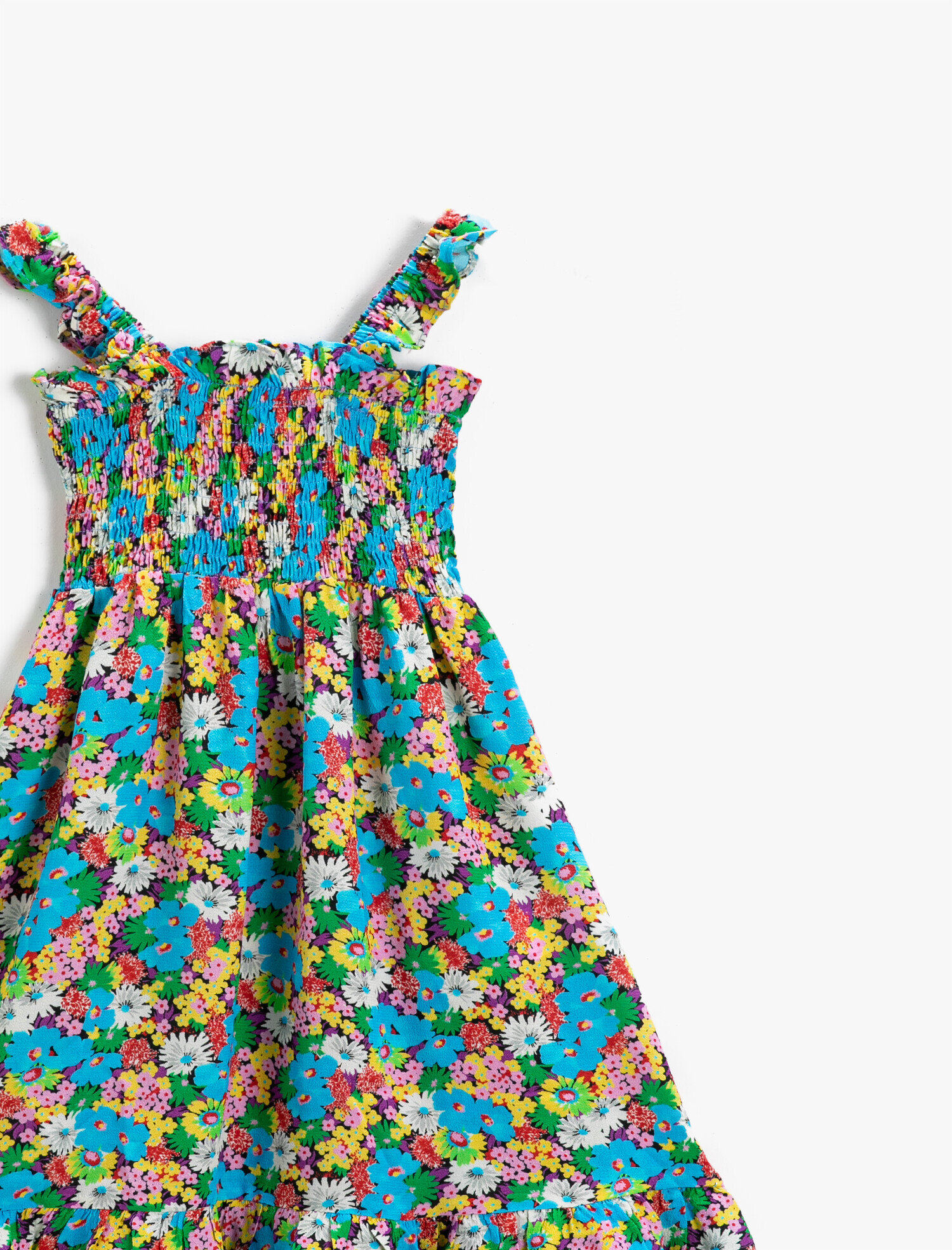  Kız Çocuk Çiçekli Askılı Fırfırlı Elbise