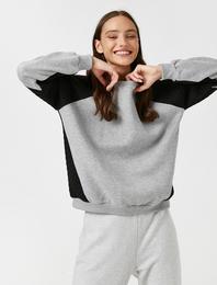 Bisiklet Yaka Renk Bloklu Sweatshirt