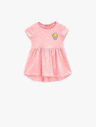 Çizgili Elbise İşlemeli Pamuklu Bisiklet Yaka