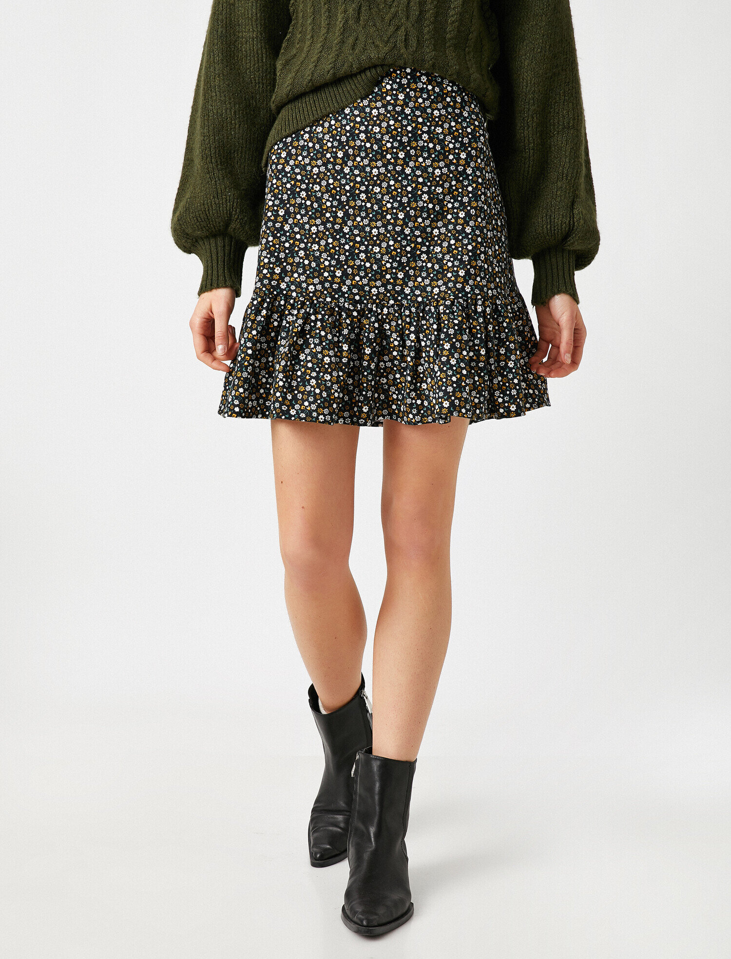   Pamuklu Çiçekli Mini Etek