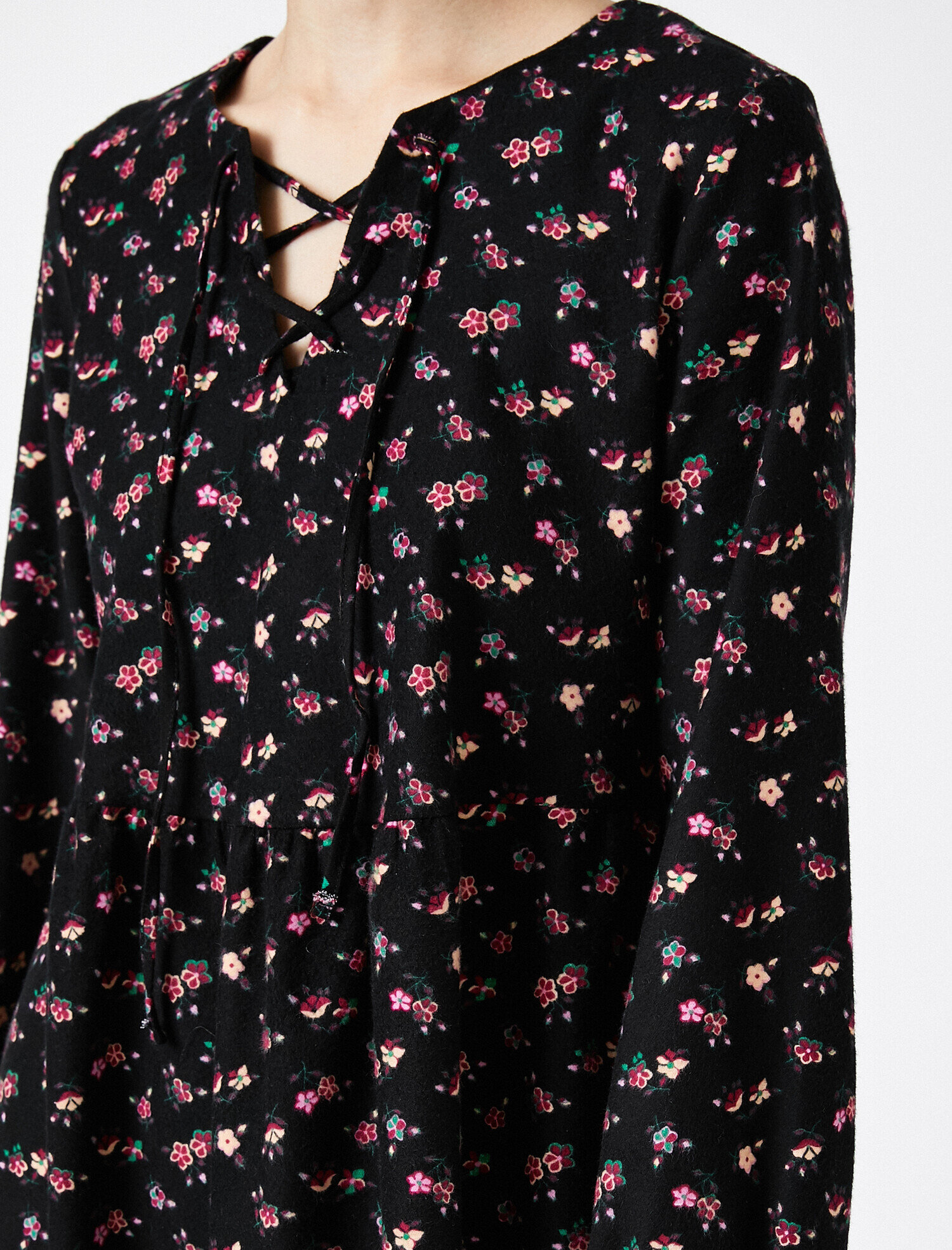   %100 Pamuk Uzun Kollu Çiçek Desenli Elbise