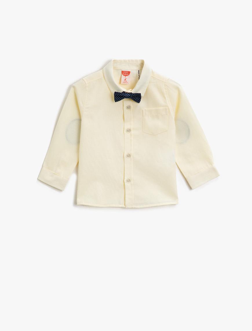  Erkek Bebek Pamuklu Kravat Detaylı Klasik Yaka Uzun Kollu Gömlek