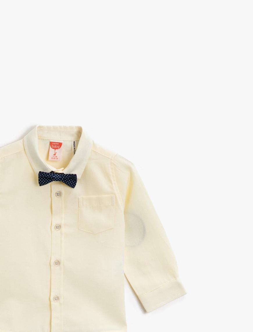  Erkek Bebek Pamuklu Kravat Detaylı Klasik Yaka Uzun Kollu Gömlek