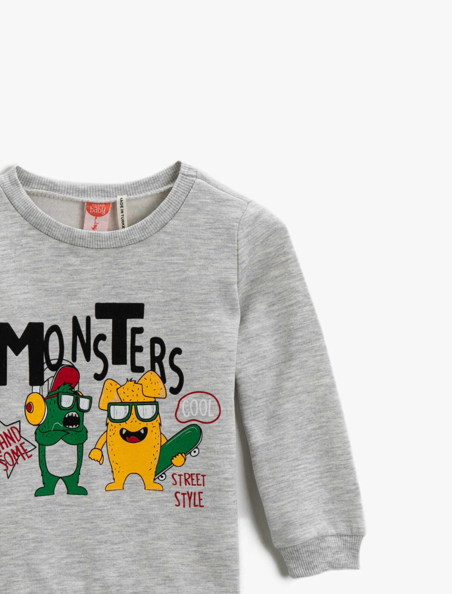  Erkek Bebek Baskılı Pamuklu Sweatshirt Bisiklet Yaka