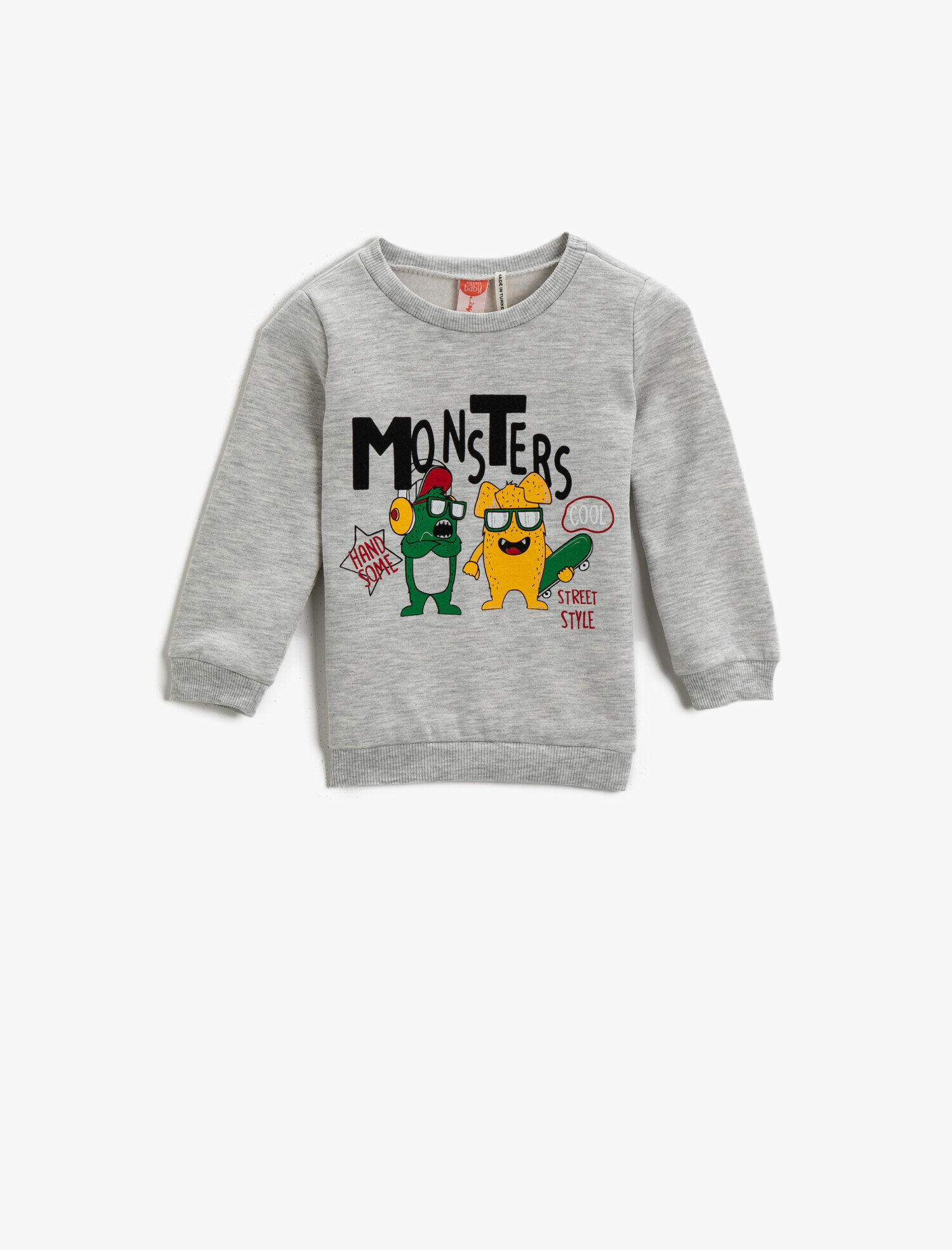  Erkek Bebek Baskılı Pamuklu Sweatshirt Bisiklet Yaka