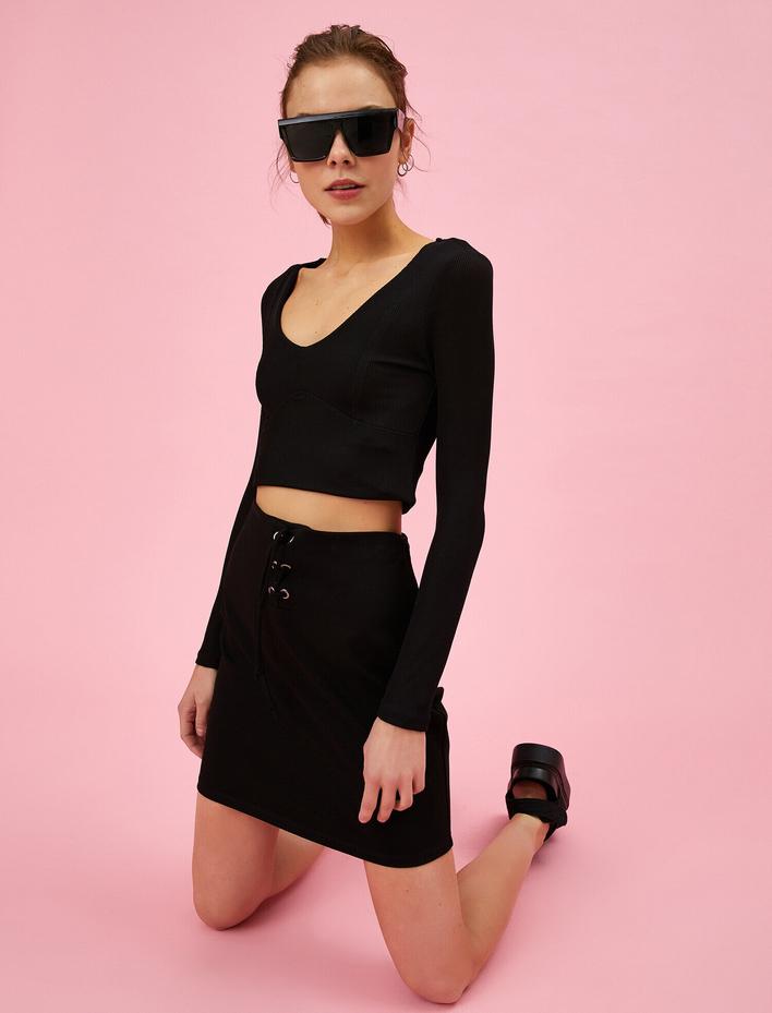  Mini Etek Belden Bağlamalı Pamuklu