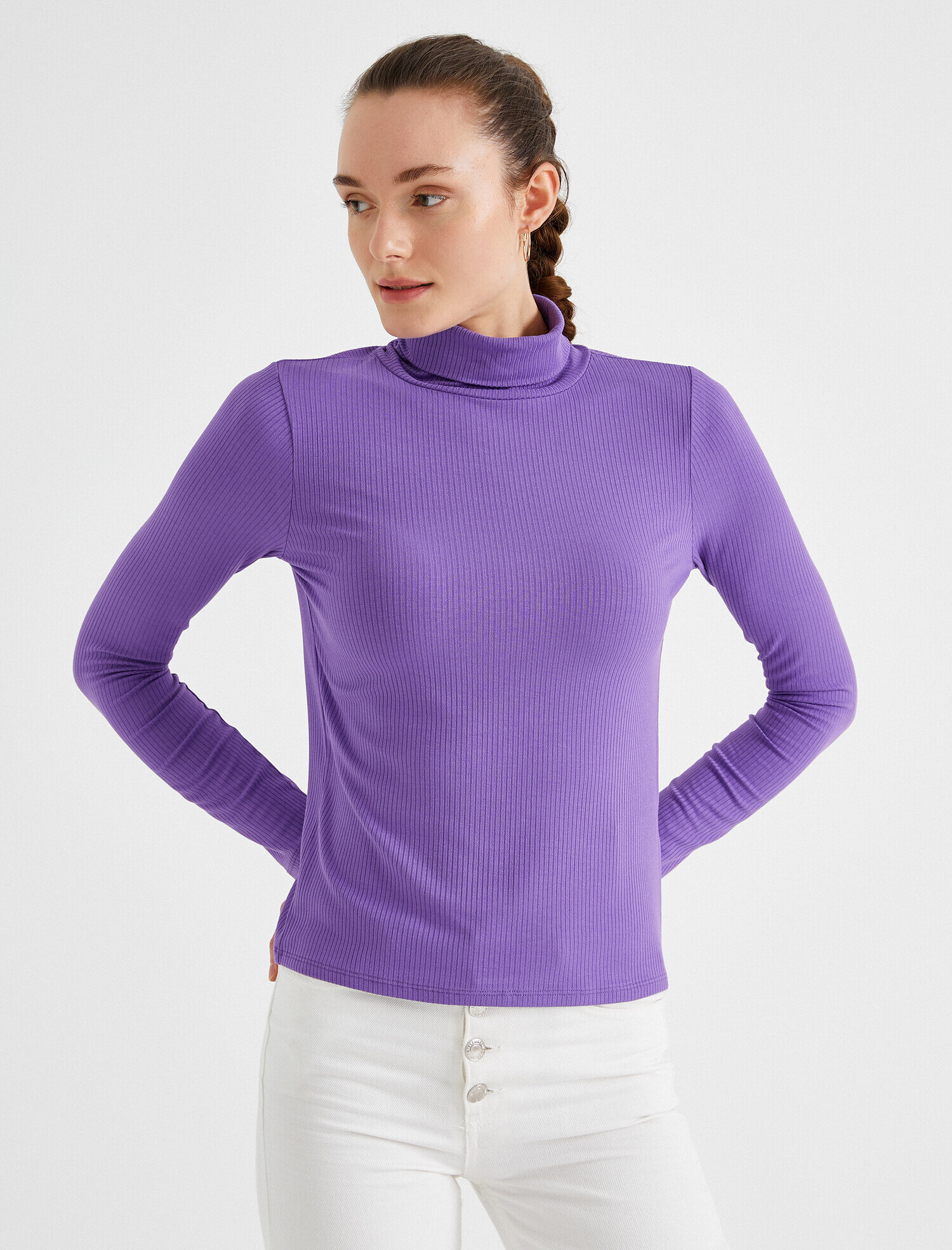   Uzun Kollu Tişört Fitilli Boğazlı Yaka