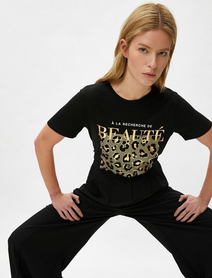  Kısa Kollu Tişört Bisiklet Yaka Baskılı