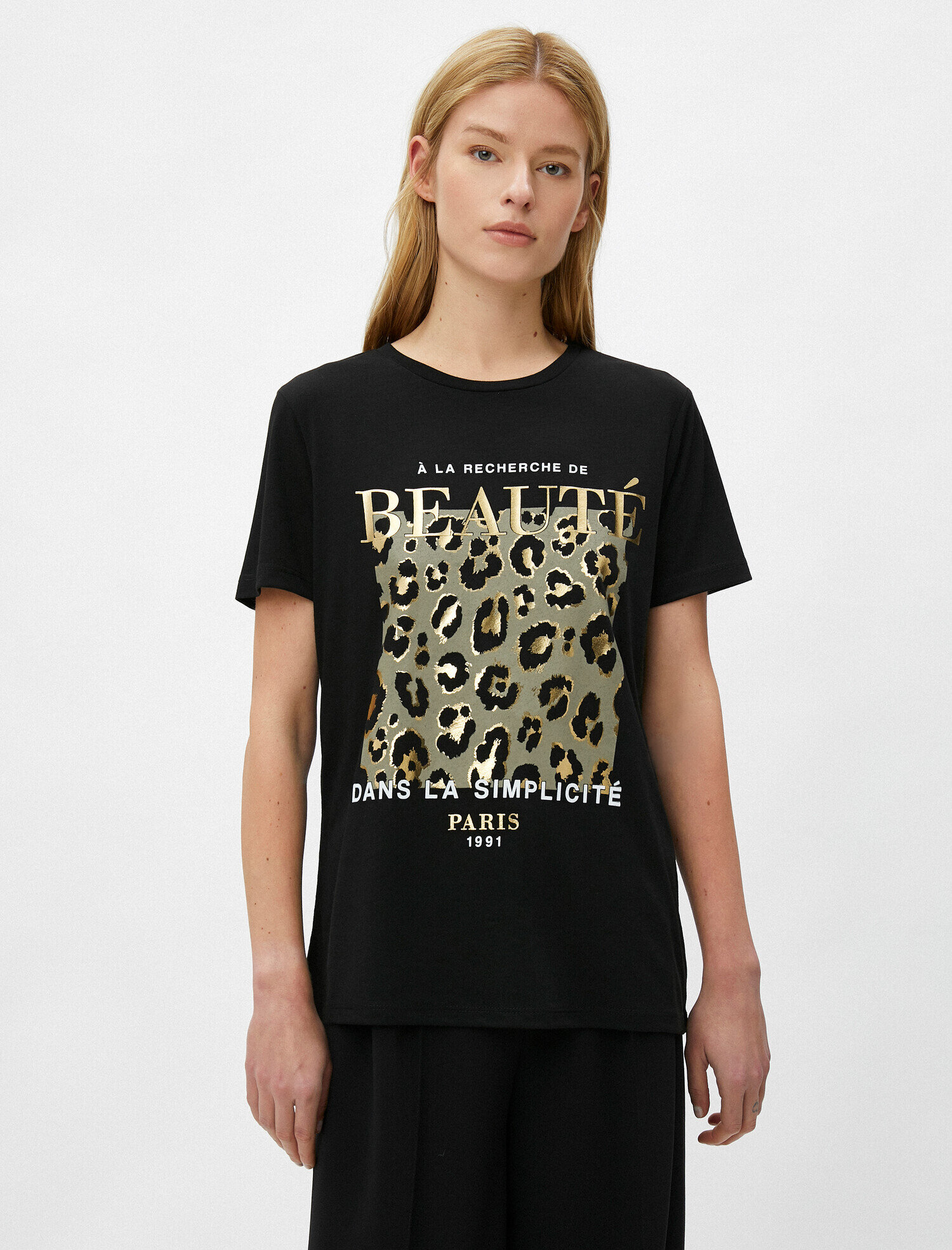   Kısa Kollu Tişört Bisiklet Yaka Baskılı