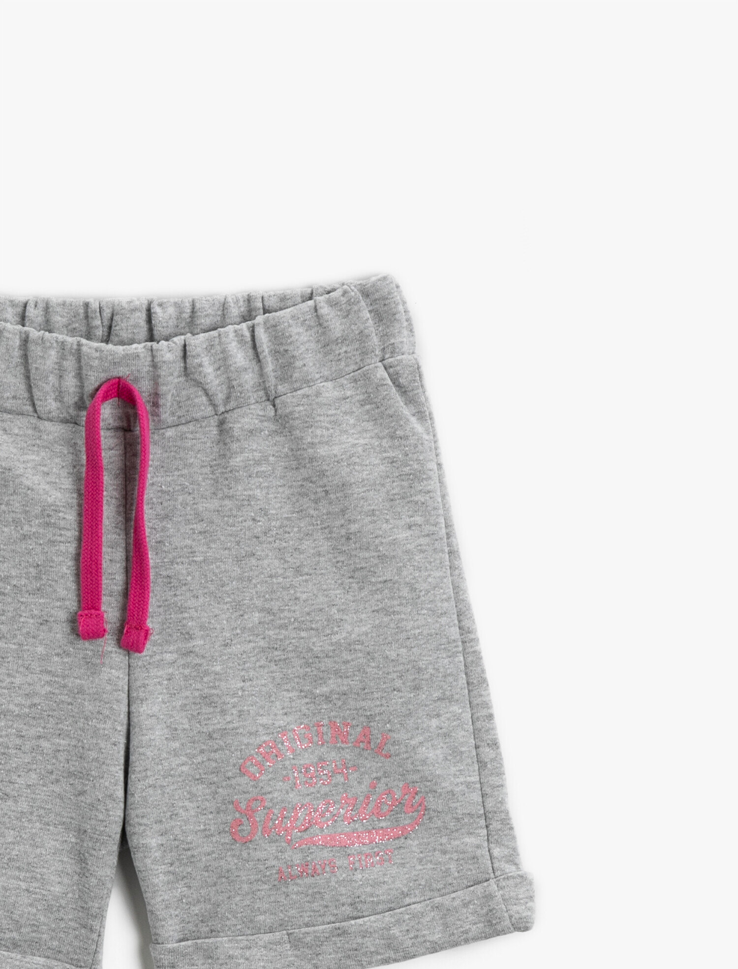  Kız Çocuk Belden Bağlamalı Şort Yazılı Pamuklu