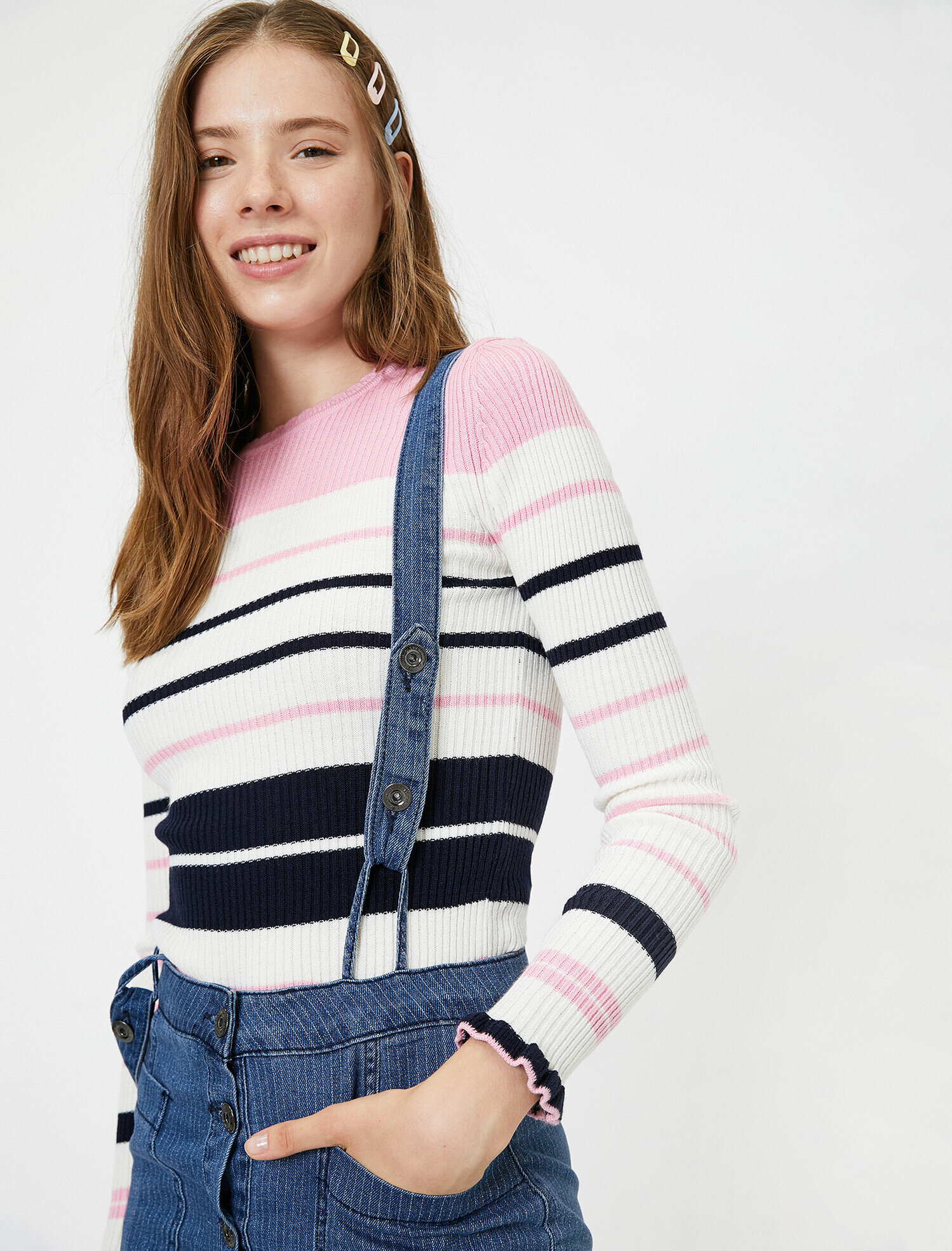   Çizgili Triko Kazak