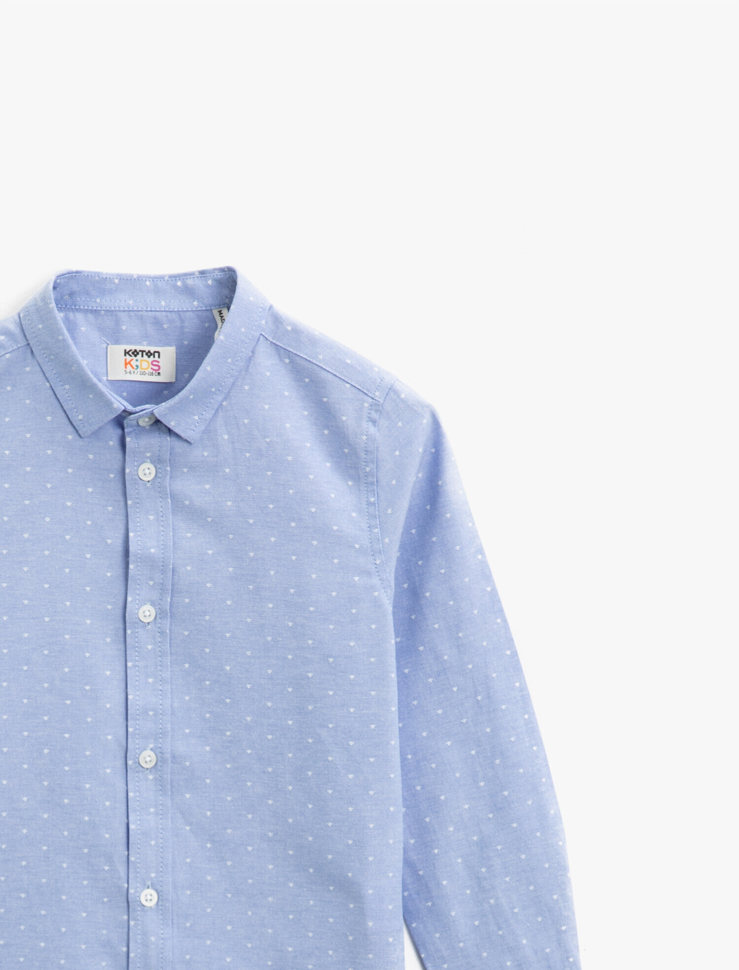  Erkek Çocuk Puantiyeli Pamuklu Klasik Yaka Uzun Kollu Gömlek