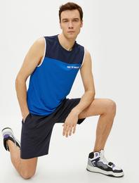 Sloganlı Atlet Renk Bloklu