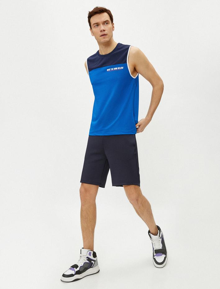  Sloganlı Atlet Renk Bloklu