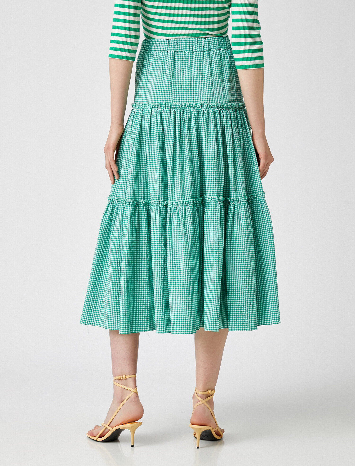   Kareli Etek Midi Boy Pamuklu