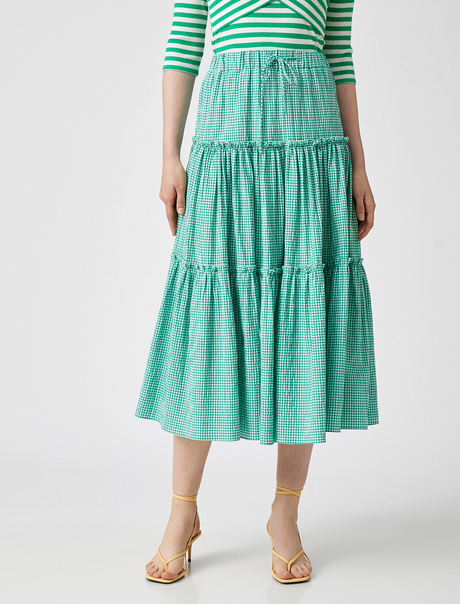   Kareli Etek Midi Boy Pamuklu