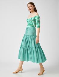 Kareli Etek Midi Boy Pamuklu