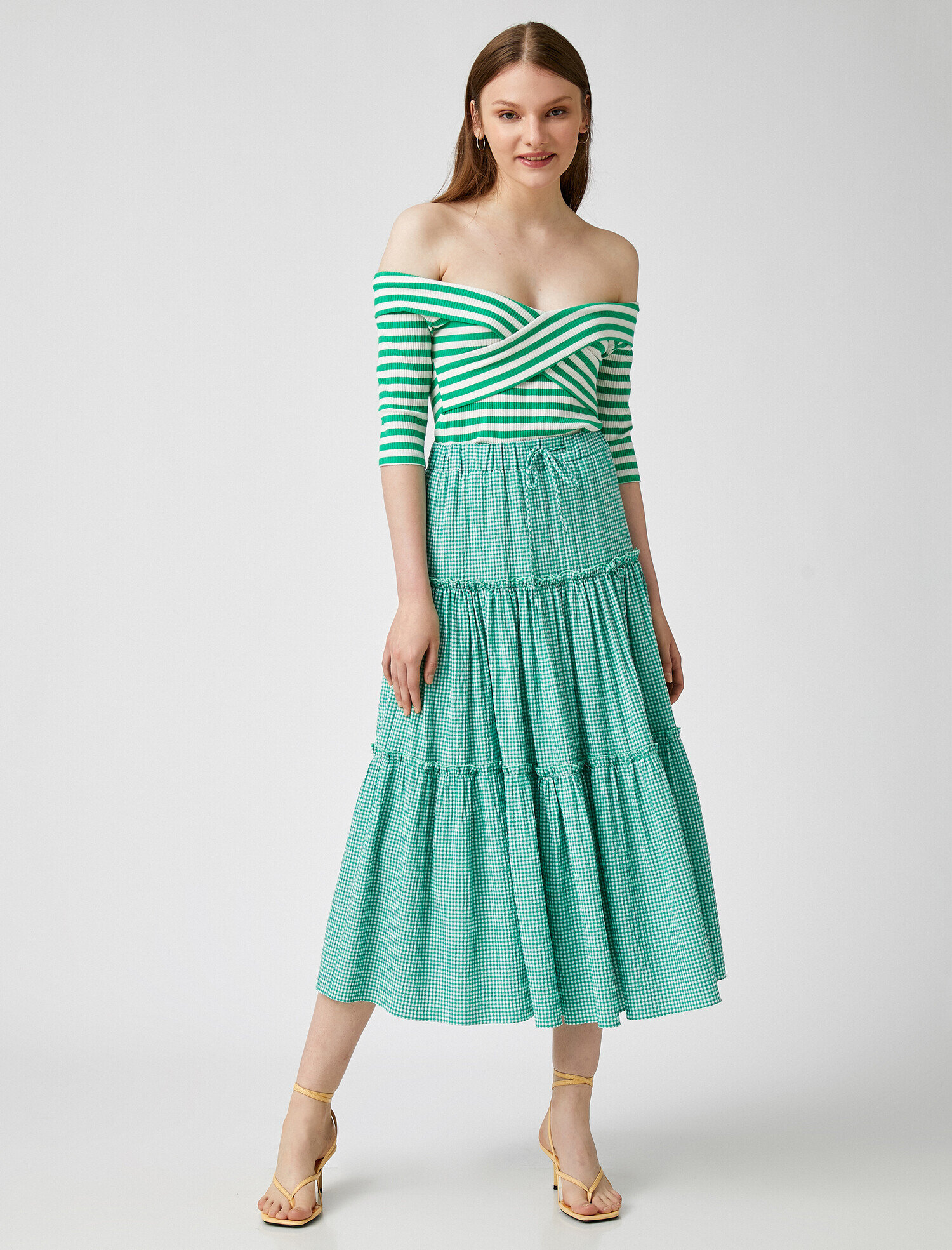   Kareli Etek Midi Boy Pamuklu