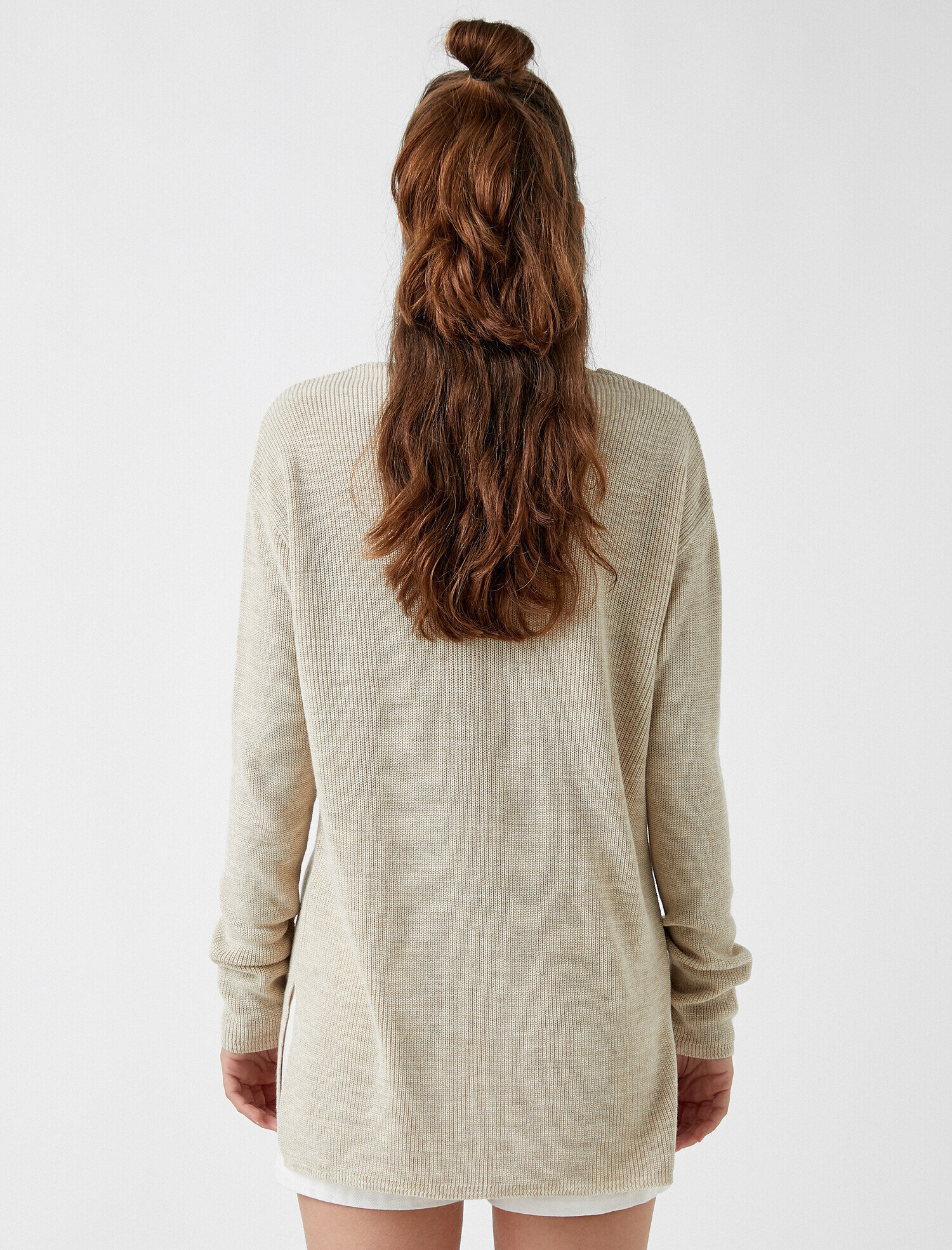   V Yaka Uzun Kollu Basic Triko Kazak Kaşmir Dokulu