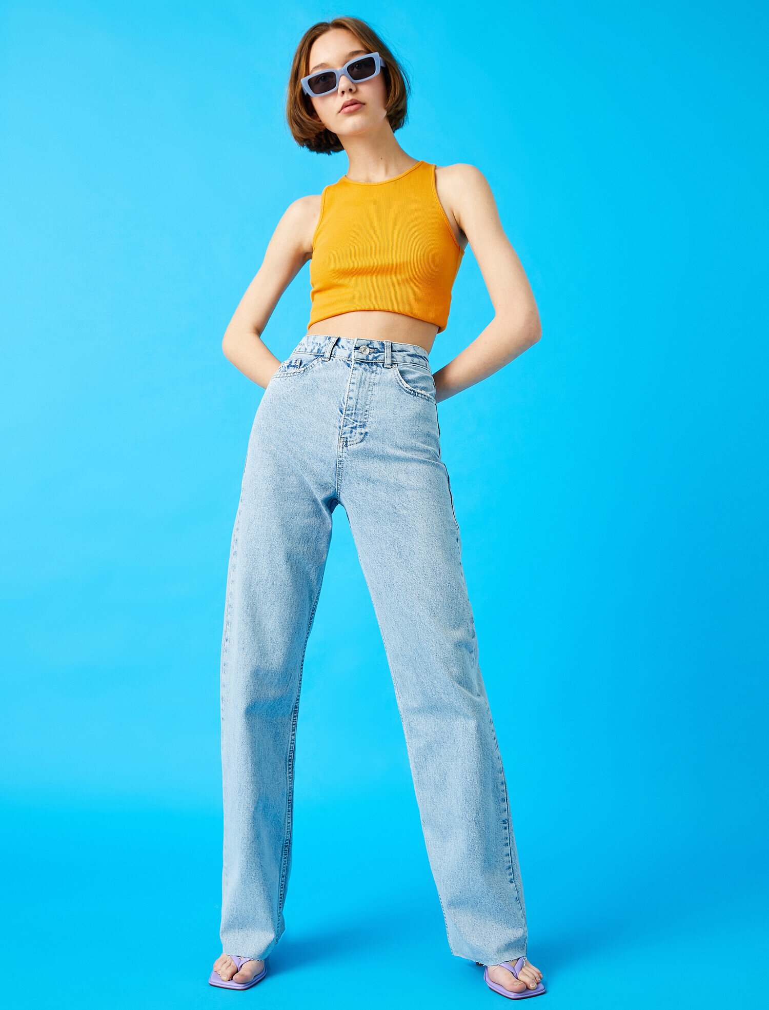   Yüksek Bel Bol Paça Kot Pantolon - Longer Jean