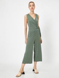 Kemer Detaylı Kolsuz Geniş Paça Tulum