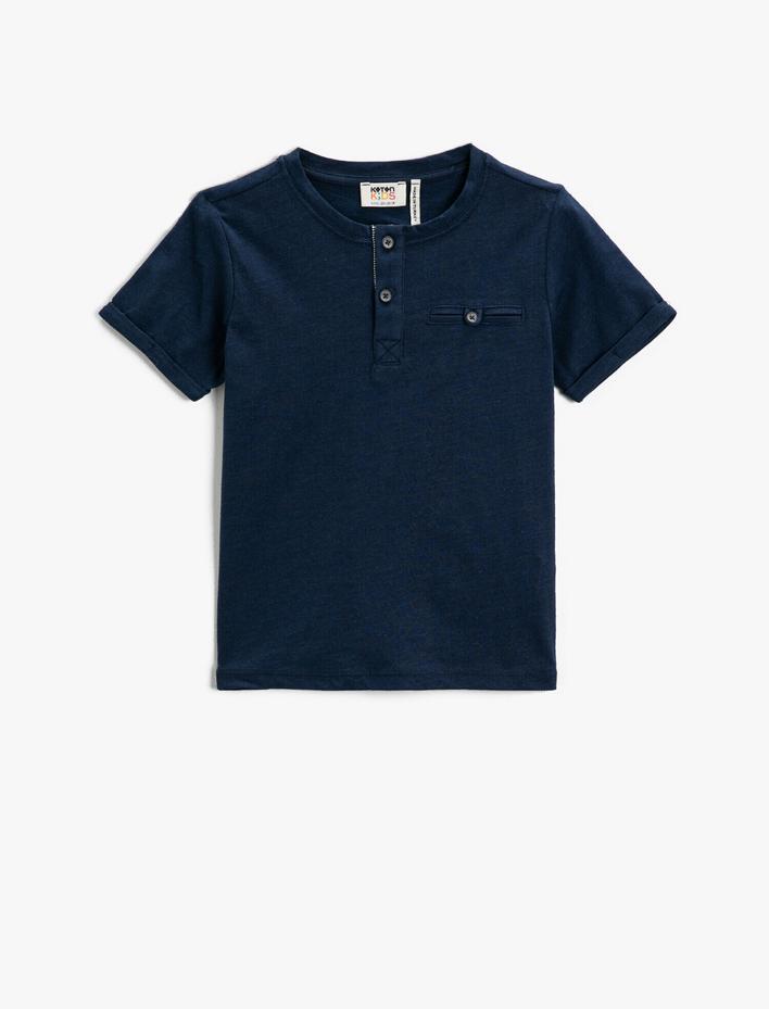 Erkek Çocuk Baskılı Tişört Kısa Kollu Bisiklet Yaka Pamuklu Cepli