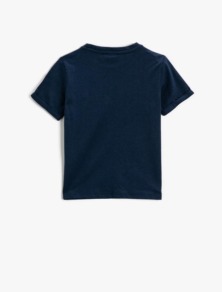Erkek Çocuk Baskılı Tişört Kısa Kollu Bisiklet Yaka Pamuklu Cepli