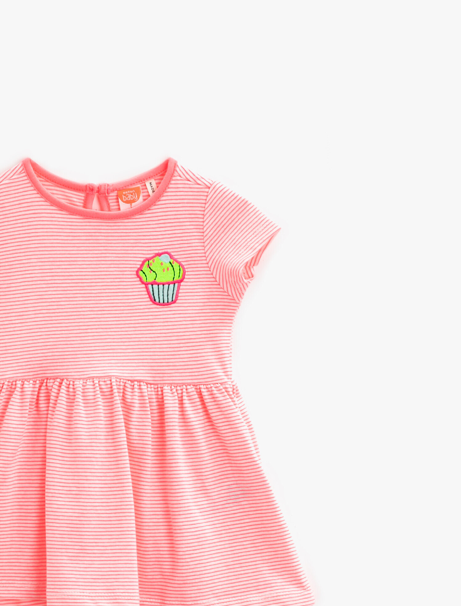  Kız Bebek Çizgili Elbise İşlemeli Pamuklu Bisiklet Yaka