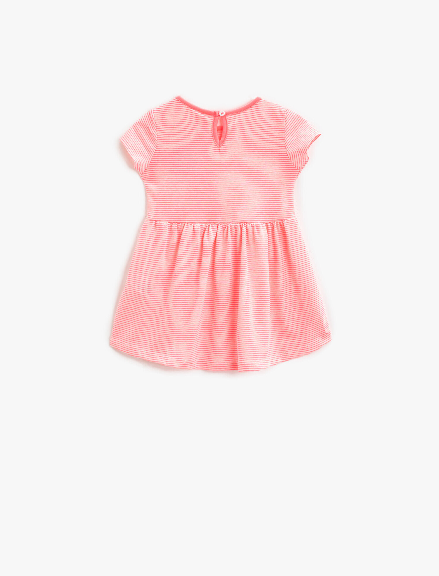  Kız Bebek Çizgili Elbise İşlemeli Pamuklu Bisiklet Yaka