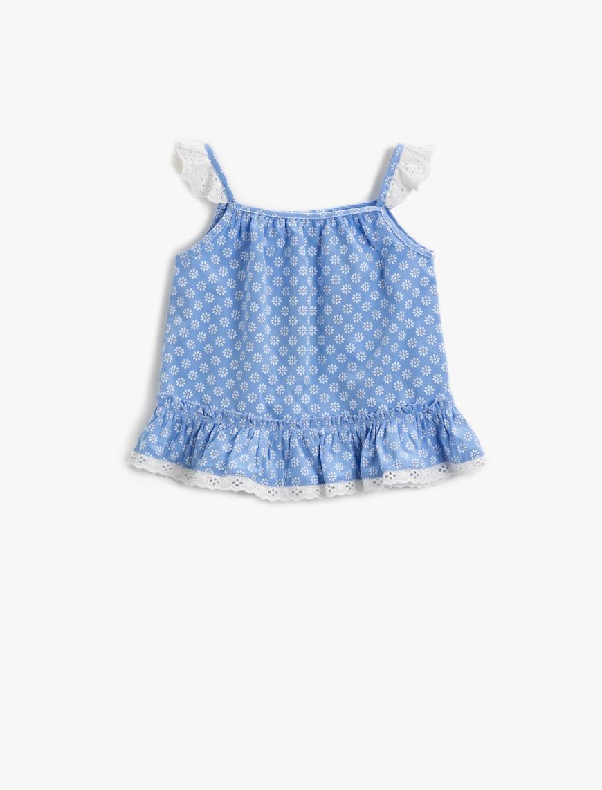  Kız Bebek Desenli Bluz Dantel Detaylı Pamuklu
