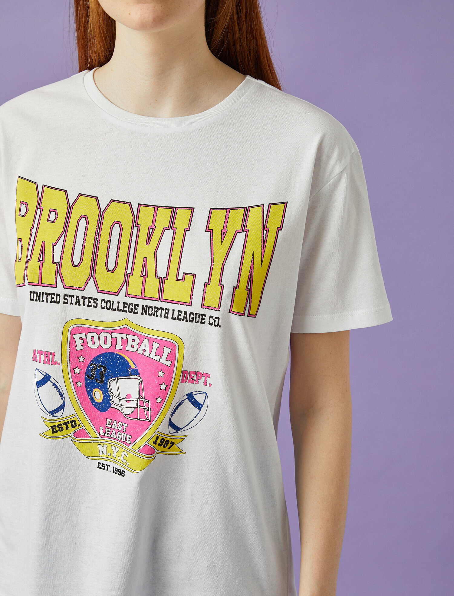   Baskılı Tişört Bisiklet Yaka Kısa Kollu Pamuklu