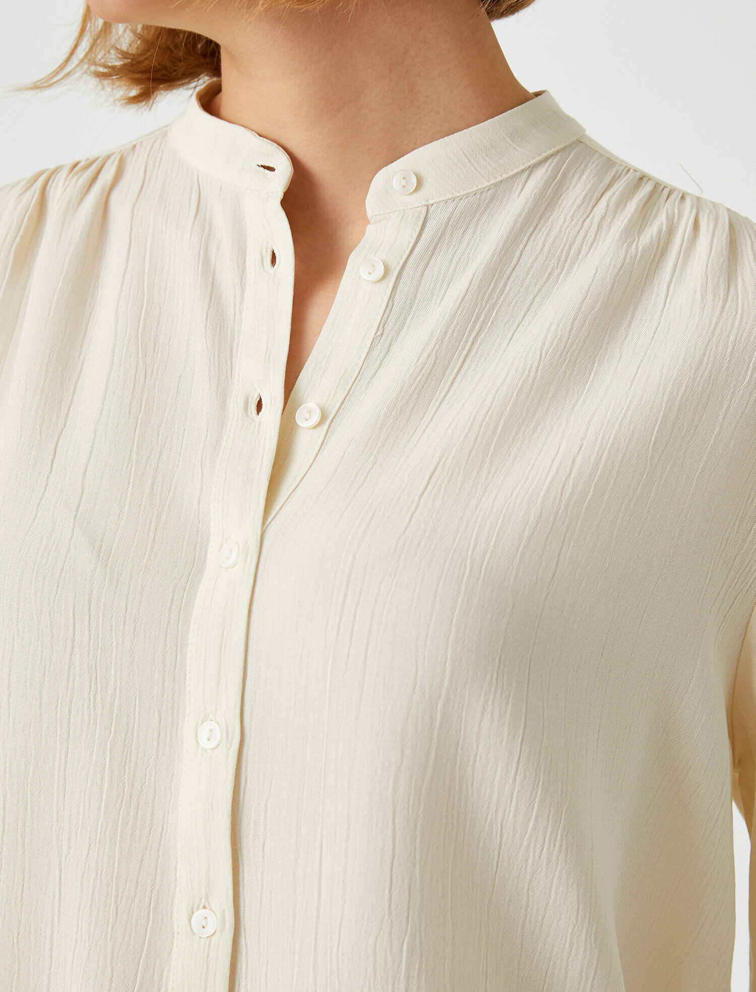   Yakasız Gömlek Balon Kol