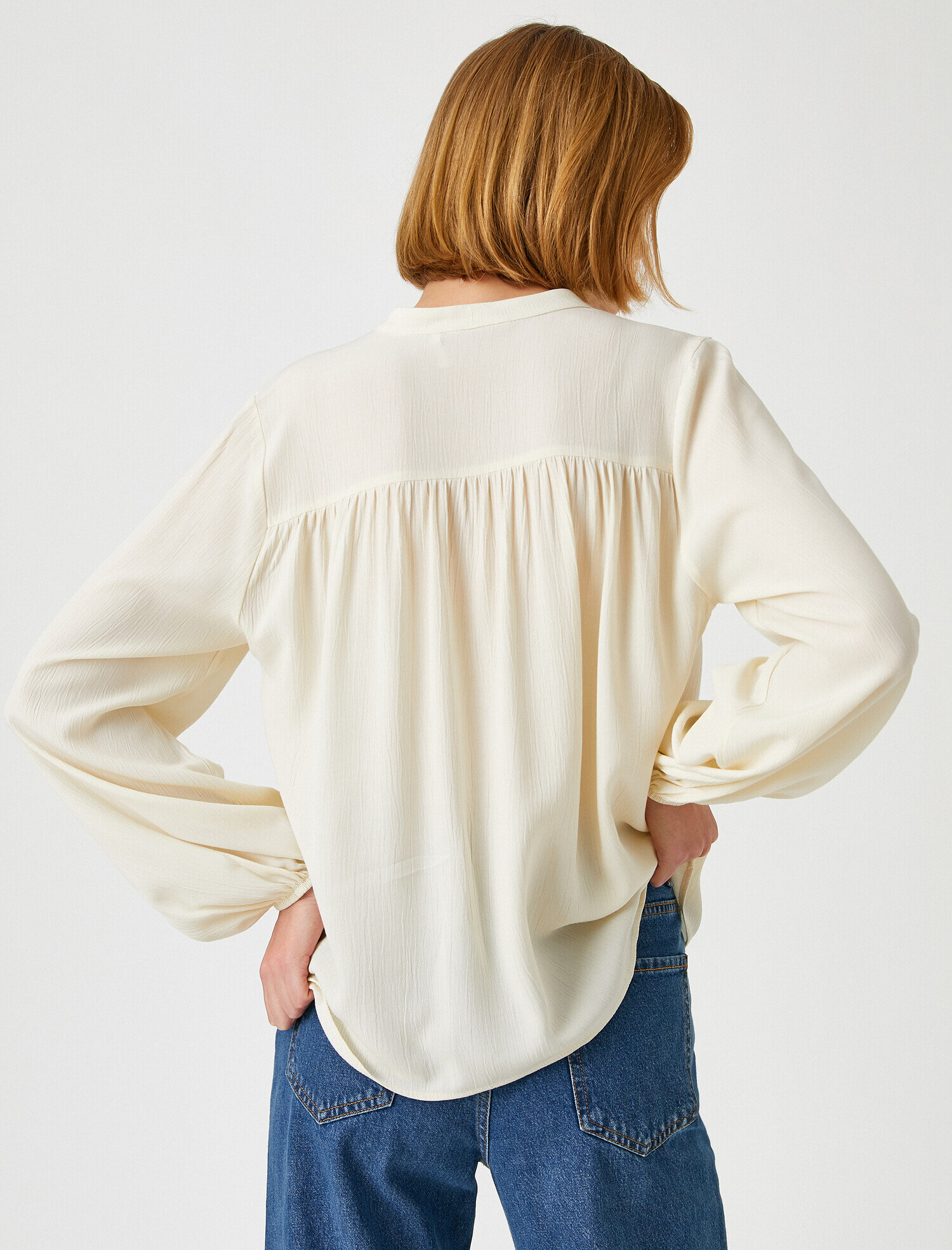   Yakasız Gömlek Balon Kol