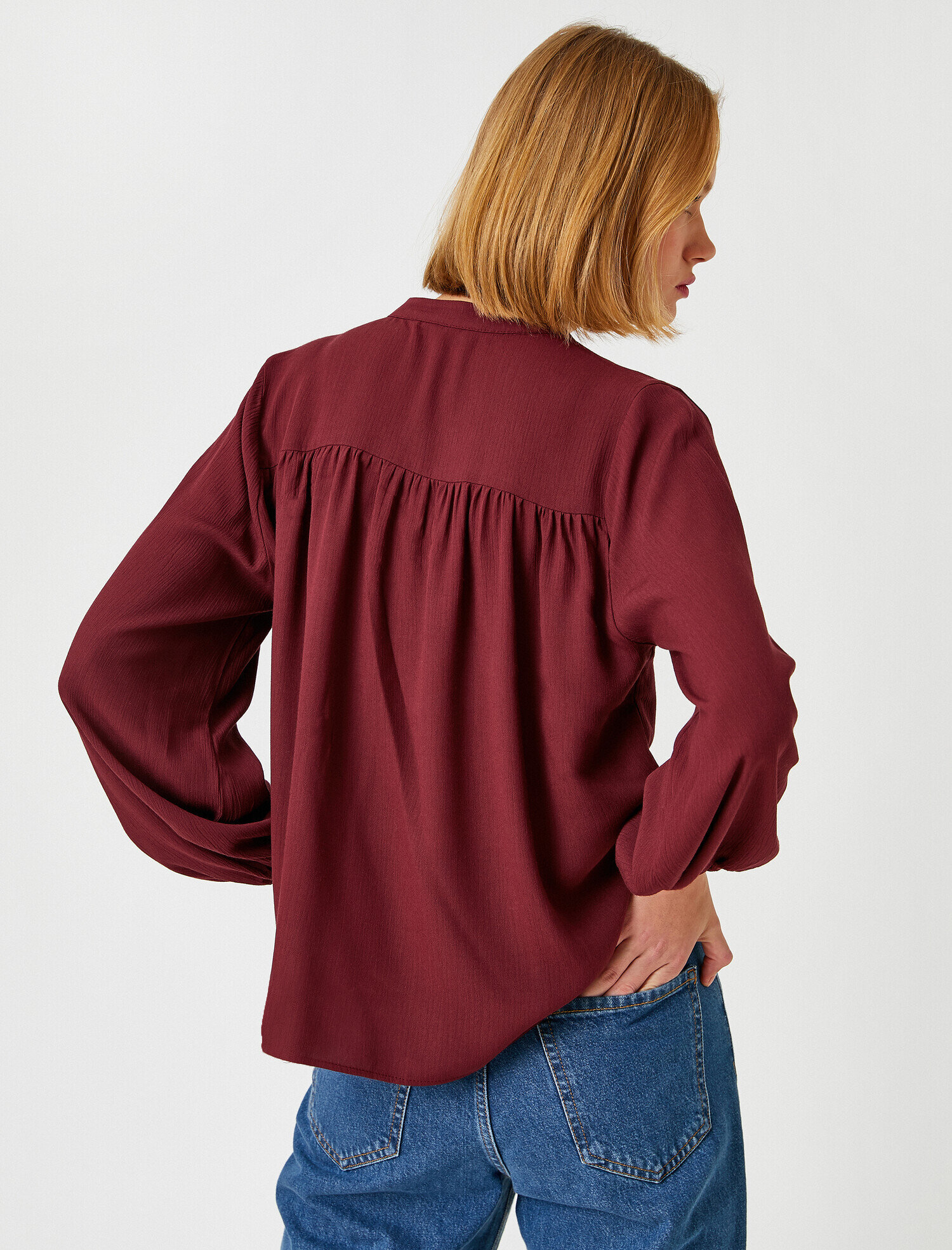   Yakasız Gömlek Balon Kol