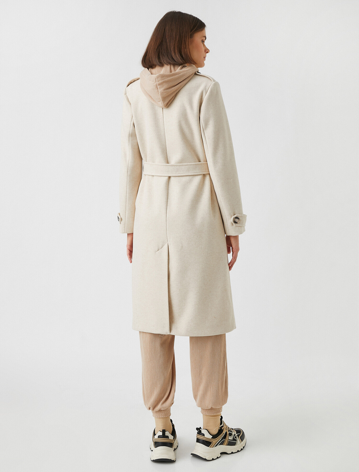   Kruvaze Yaka Kuşaklı Uzun Kaban