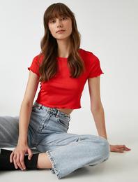 Kısa Kol Düz Crop Tişört