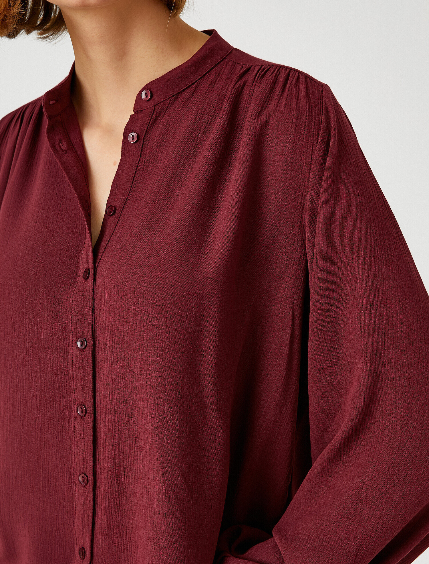   Yakasız Gömlek Balon Kol