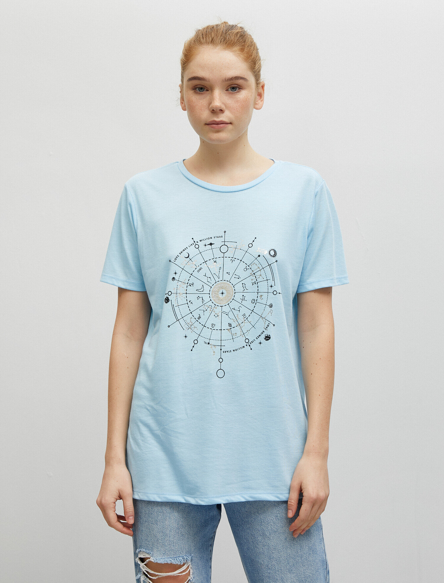   Baskılı Tişört Bisiklet Yaka Kısa Kollu Oversize